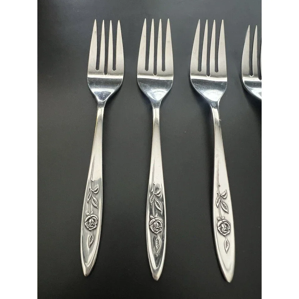Oneida Community MY ROSE Stainless 6 Salad Forks Betty Crocker Flatware - 6 1/4